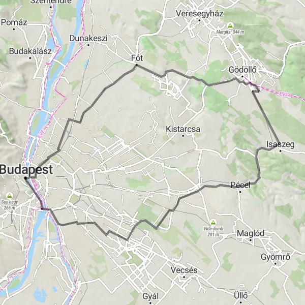 Map miniature of "Countryside Escape" cycling inspiration in Budapest, Hungary. Generated by Tarmacs.app cycling route planner