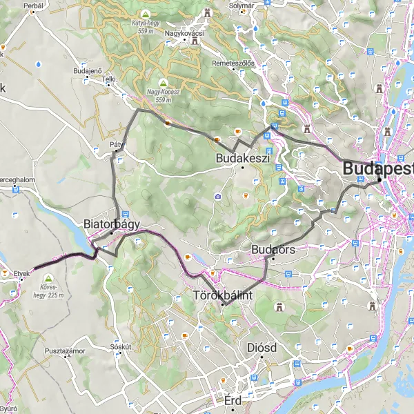 Map miniature of "Buda Hills and Parliament Loop" cycling inspiration in Budapest, Hungary. Generated by Tarmacs.app cycling route planner