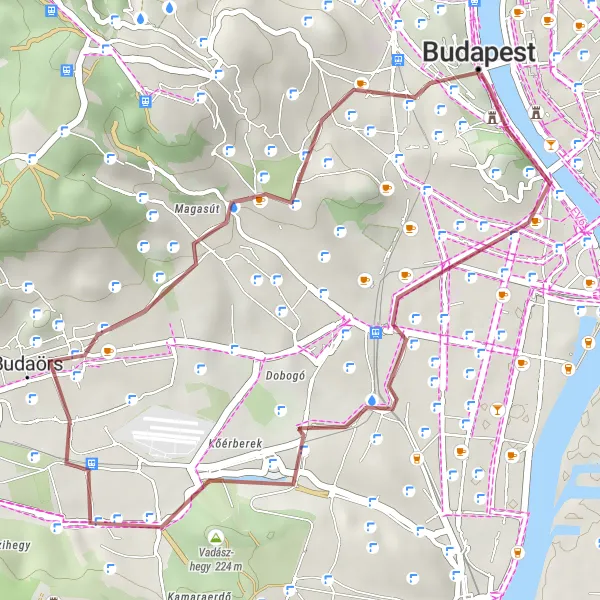 Map miniature of "Buda Exploratory Gravel Tour" cycling inspiration in Budapest, Hungary. Generated by Tarmacs.app cycling route planner