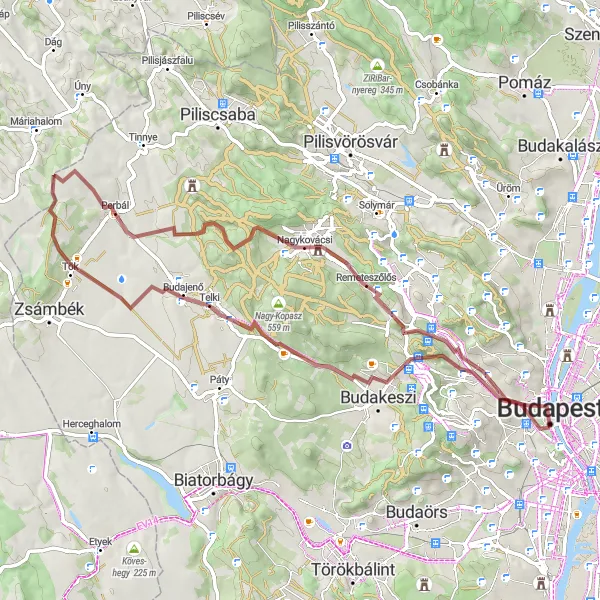 Map miniature of "The Gravel Adventure" cycling inspiration in Budapest, Hungary. Generated by Tarmacs.app cycling route planner