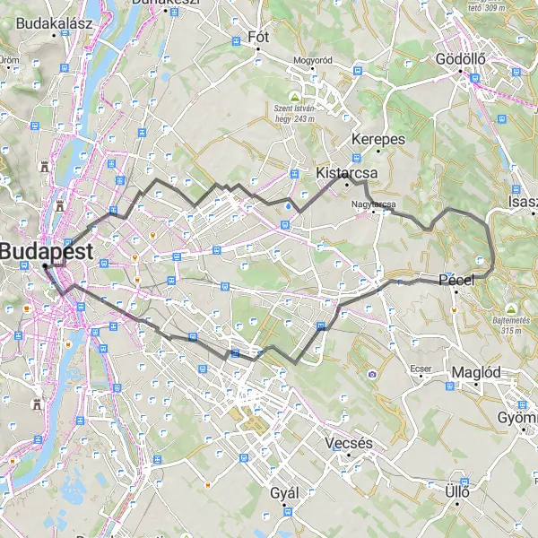 Map miniature of "Eastern Suburbs Road Cycling Tour" cycling inspiration in Budapest, Hungary. Generated by Tarmacs.app cycling route planner