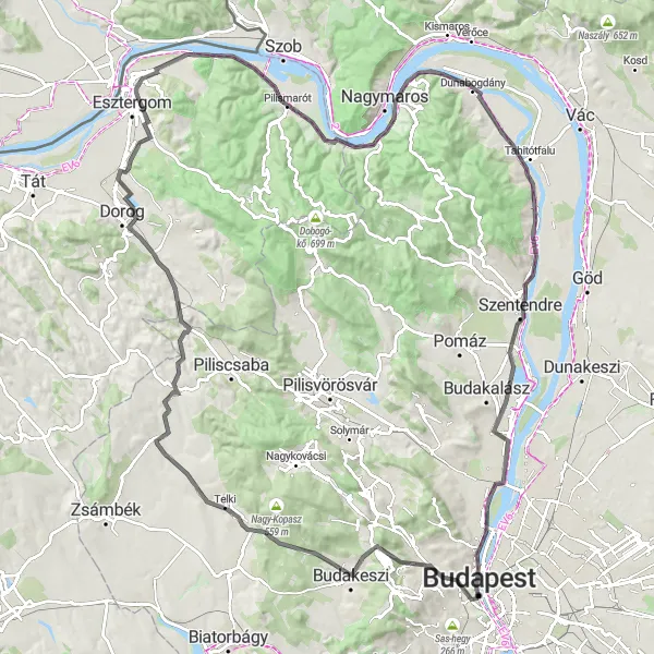 Map miniature of "Budapest Countryside Adventure" cycling inspiration in Budapest, Hungary. Generated by Tarmacs.app cycling route planner