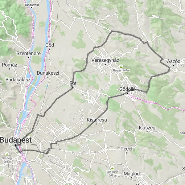 Map miniature of "Road Tour around Józsefváros" cycling inspiration in Budapest, Hungary. Generated by Tarmacs.app cycling route planner