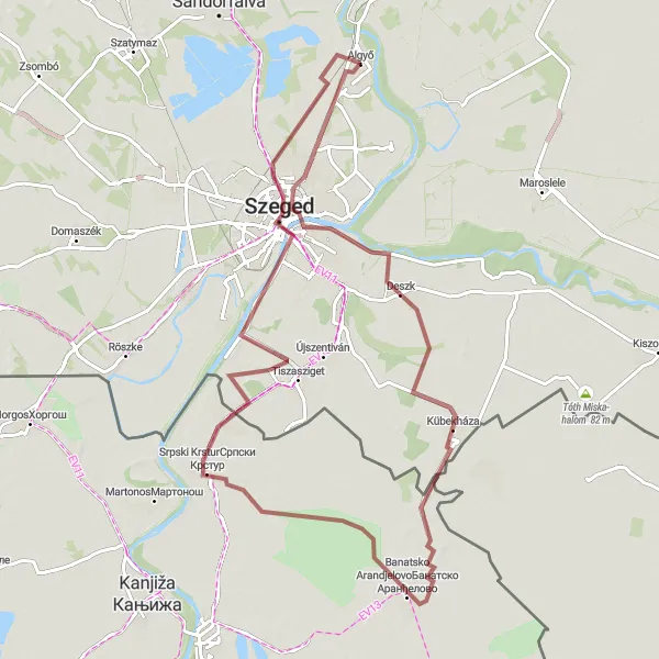 Map miniature of "Banatsko Arandjelovo" cycling inspiration in Dél-Alföld, Hungary. Generated by Tarmacs.app cycling route planner