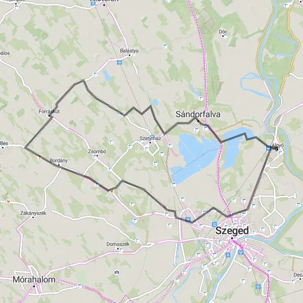 Map miniature of "The Classic Road Tour" cycling inspiration in Dél-Alföld, Hungary. Generated by Tarmacs.app cycling route planner