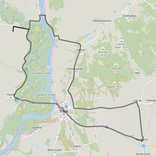 Map miniature of "The Grand Alföld Tour" cycling inspiration in Dél-Alföld, Hungary. Generated by Tarmacs.app cycling route planner