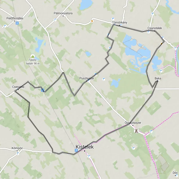 Map miniature of "Kistelek Circuit" cycling inspiration in Dél-Alföld, Hungary. Generated by Tarmacs.app cycling route planner