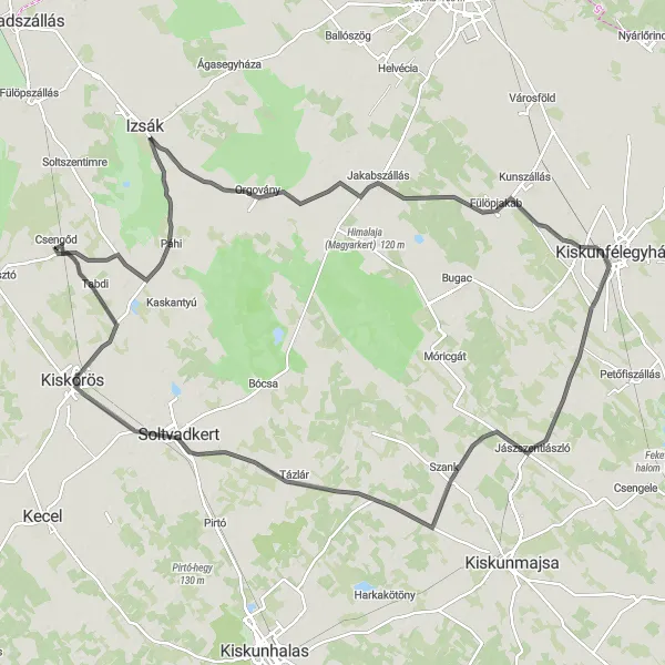 Map miniature of "Csengod - Páhi - Tabdi route" cycling inspiration in Dél-Alföld, Hungary. Generated by Tarmacs.app cycling route planner