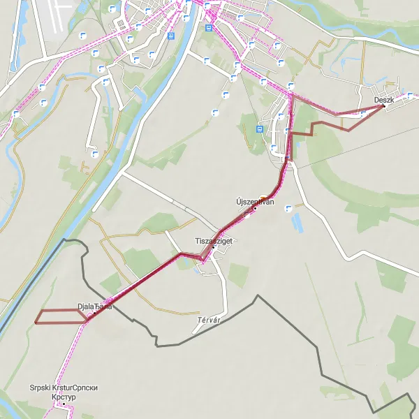 Map miniature of "Tiszasziget Loop" cycling inspiration in Dél-Alföld, Hungary. Generated by Tarmacs.app cycling route planner