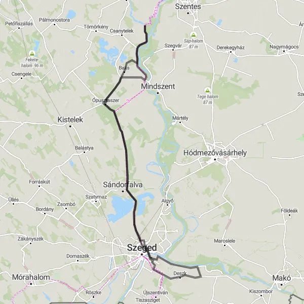 Map miniature of "Historical Castles and Scenic Landscapes" cycling inspiration in Dél-Alföld, Hungary. Generated by Tarmacs.app cycling route planner