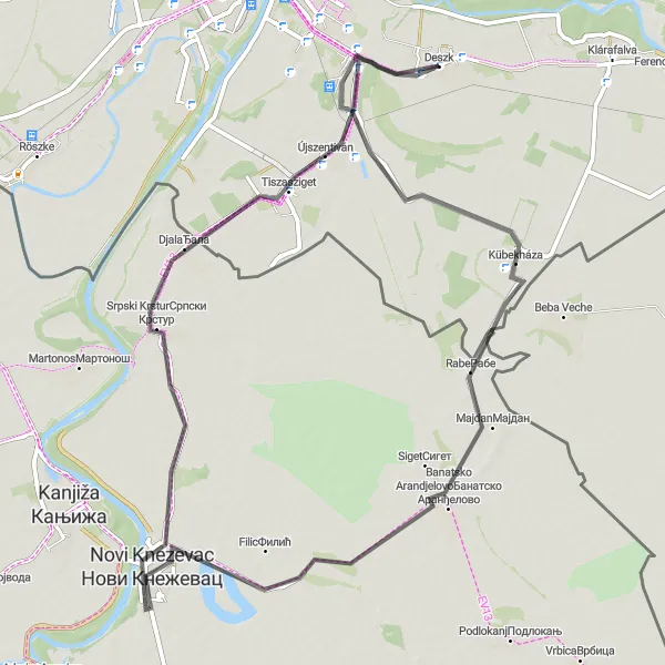 Map miniature of "The Borderlands Ride" cycling inspiration in Dél-Alföld, Hungary. Generated by Tarmacs.app cycling route planner