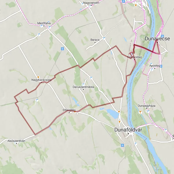 Map miniature of "The Nagykarácsony Adventure" cycling inspiration in Dél-Alföld, Hungary. Generated by Tarmacs.app cycling route planner