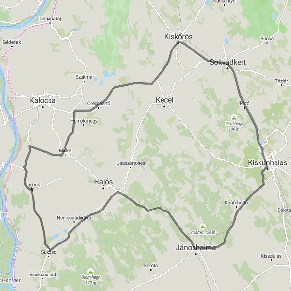 Map miniature of "The Great Plains Adventure" cycling inspiration in Dél-Alföld, Hungary. Generated by Tarmacs.app cycling route planner