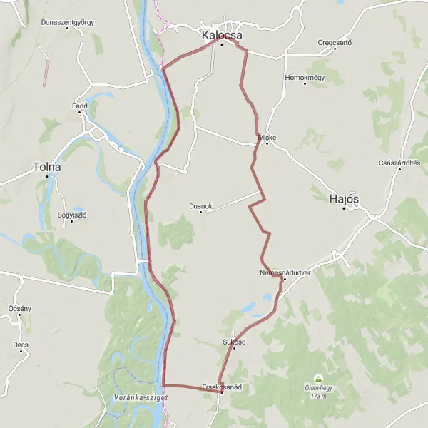 Map miniature of "Gravel Adventure Loop" cycling inspiration in Dél-Alföld, Hungary. Generated by Tarmacs.app cycling route planner