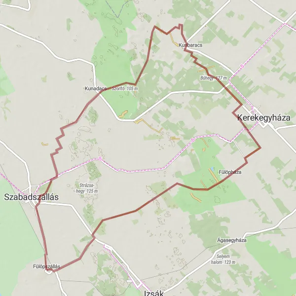 Map miniature of "Gravel Adventure" cycling inspiration in Dél-Alföld, Hungary. Generated by Tarmacs.app cycling route planner