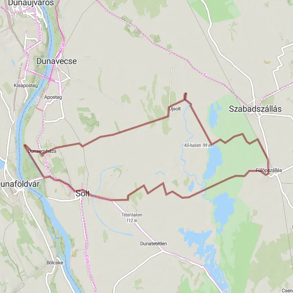 Map miniature of "Gravel Adventure in the Del-Alfold" cycling inspiration in Dél-Alföld, Hungary. Generated by Tarmacs.app cycling route planner