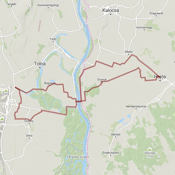 Map miniature of "The Rural Gravel Adventure" cycling inspiration in Dél-Alföld, Hungary. Generated by Tarmacs.app cycling route planner