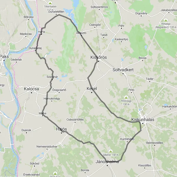 Map miniature of "The Drágszél Loop" cycling inspiration in Dél-Alföld, Hungary. Generated by Tarmacs.app cycling route planner