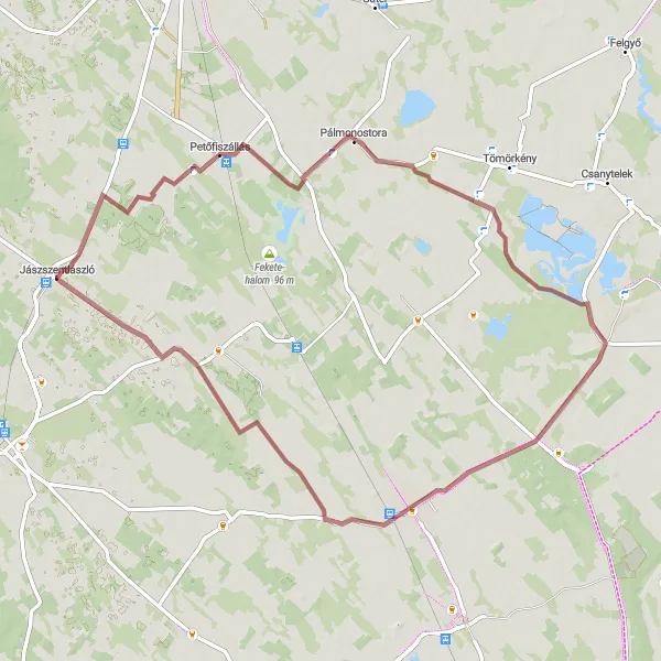 Map miniature of "Ópusztaszer Adventure" cycling inspiration in Dél-Alföld, Hungary. Generated by Tarmacs.app cycling route planner