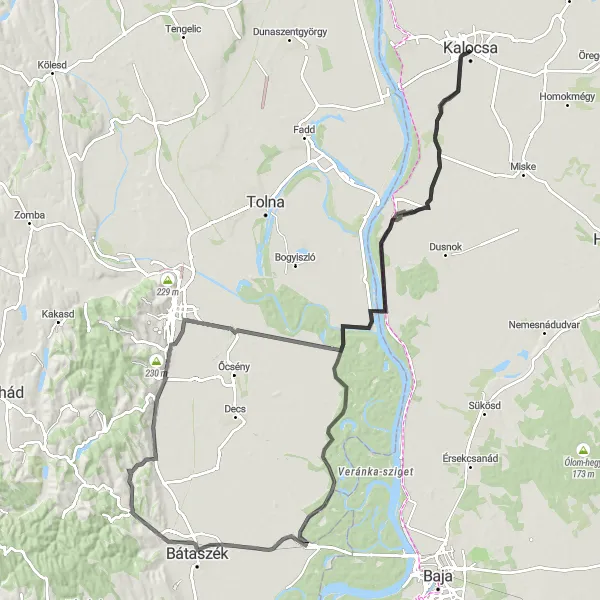 Map miniature of "Road Route 3" cycling inspiration in Dél-Alföld, Hungary. Generated by Tarmacs.app cycling route planner