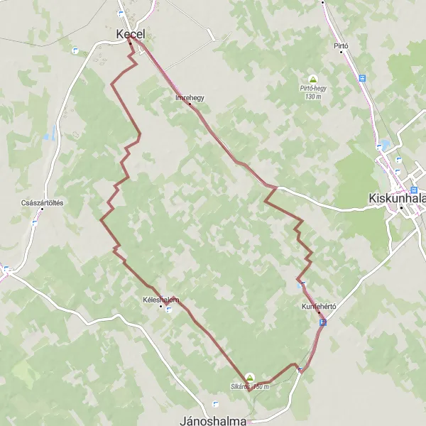 Map miniature of "Gravel Adventure in the Southern Great Plain" cycling inspiration in Dél-Alföld, Hungary. Generated by Tarmacs.app cycling route planner