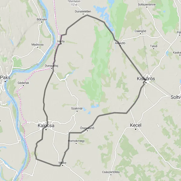 Map miniature of "The Rolling Countryside Ride" cycling inspiration in Dél-Alföld, Hungary. Generated by Tarmacs.app cycling route planner