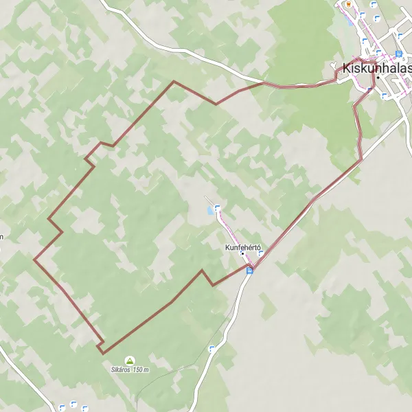 Map miniature of "Kiskunhalas Rural Escape" cycling inspiration in Dél-Alföld, Hungary. Generated by Tarmacs.app cycling route planner