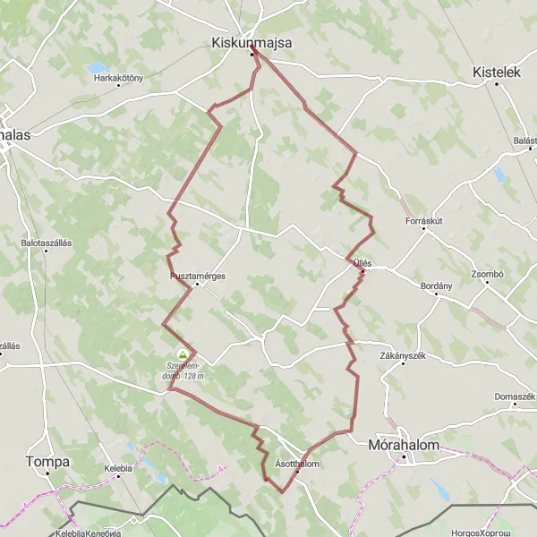 Map miniature of "The Gravel Adventure" cycling inspiration in Dél-Alföld, Hungary. Generated by Tarmacs.app cycling route planner