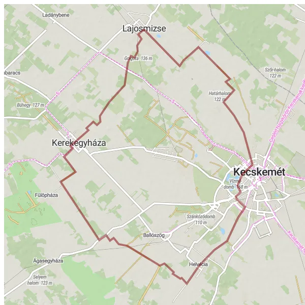 Map miniature of "Gravel Adventure - Székelytelep Loop" cycling inspiration in Dél-Alföld, Hungary. Generated by Tarmacs.app cycling route planner