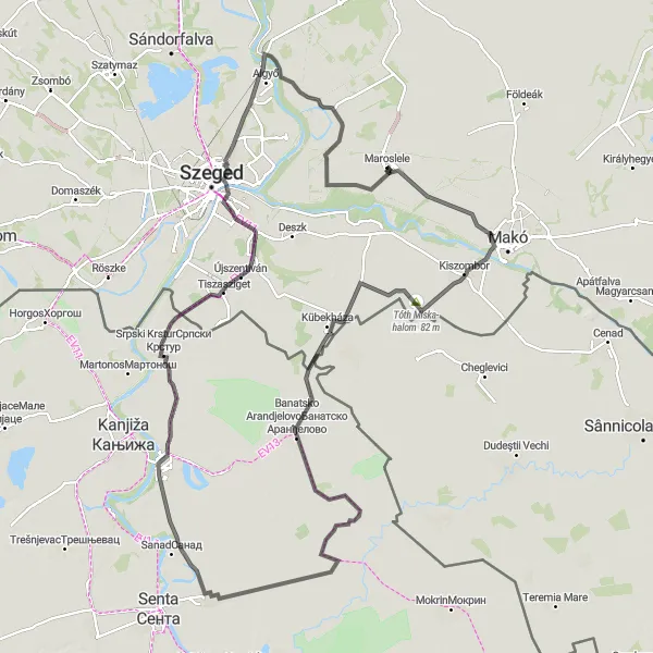 Map miniature of "The Serbian Border Ride" cycling inspiration in Dél-Alföld, Hungary. Generated by Tarmacs.app cycling route planner