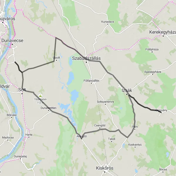 Map miniature of "Akasztó Loop" cycling inspiration in Dél-Alföld, Hungary. Generated by Tarmacs.app cycling route planner