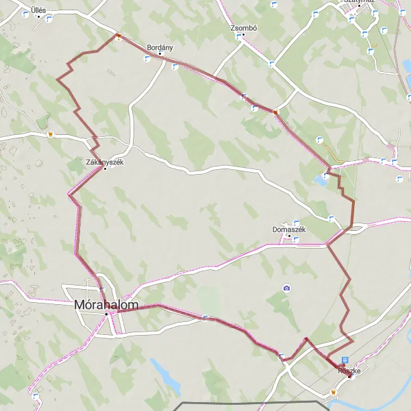 Map miniature of "Gravel Ride to Mórahalom and Zákányszék" cycling inspiration in Dél-Alföld, Hungary. Generated by Tarmacs.app cycling route planner