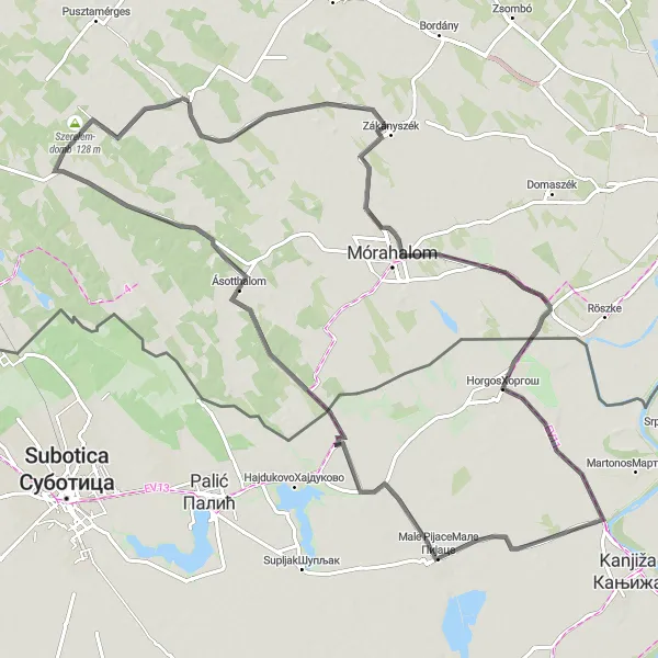 Map miniature of "Zákányszék Adventure" cycling inspiration in Dél-Alföld, Hungary. Generated by Tarmacs.app cycling route planner