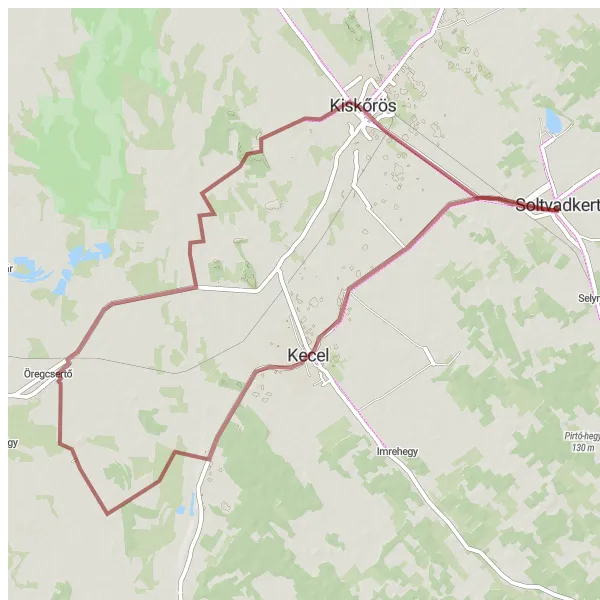 Map miniature of "Gravel route from Soltvadkert to Kecel, Öregcsertő, and Kiskőrös" cycling inspiration in Dél-Alföld, Hungary. Generated by Tarmacs.app cycling route planner
