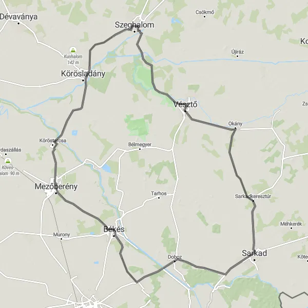 Map miniature of "The Great Hungarian Circuit" cycling inspiration in Dél-Alföld, Hungary. Generated by Tarmacs.app cycling route planner