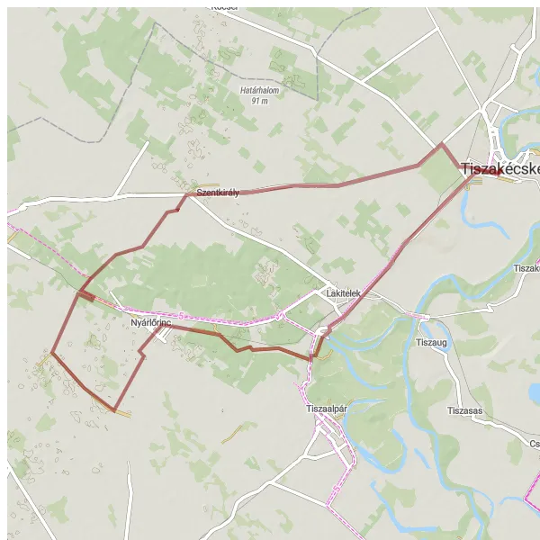 Map miniature of "Countryside Escape" cycling inspiration in Dél-Alföld, Hungary. Generated by Tarmacs.app cycling route planner