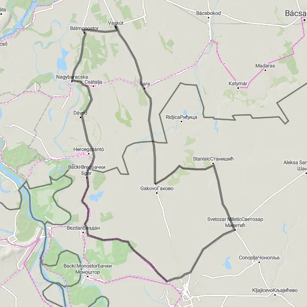 Map miniature of "Cultural Wonders Ride" cycling inspiration in Dél-Alföld, Hungary. Generated by Tarmacs.app cycling route planner