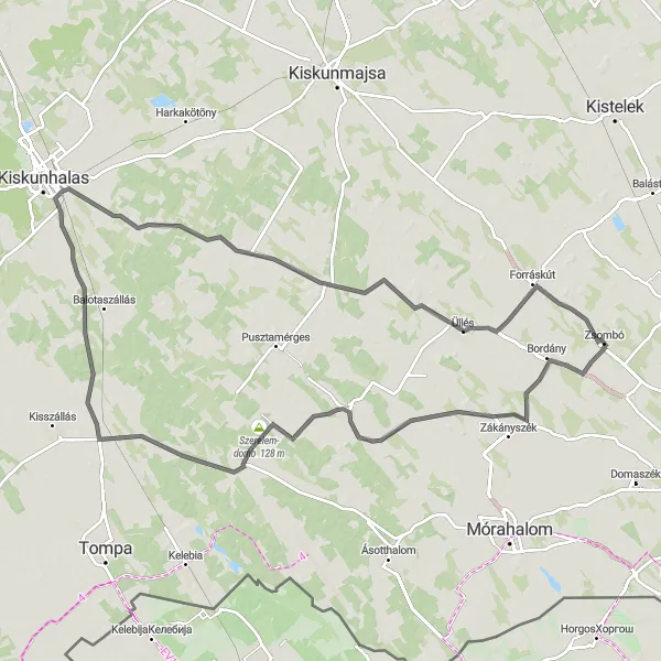 Map miniature of "The Border Trail" cycling inspiration in Dél-Alföld, Hungary. Generated by Tarmacs.app cycling route planner