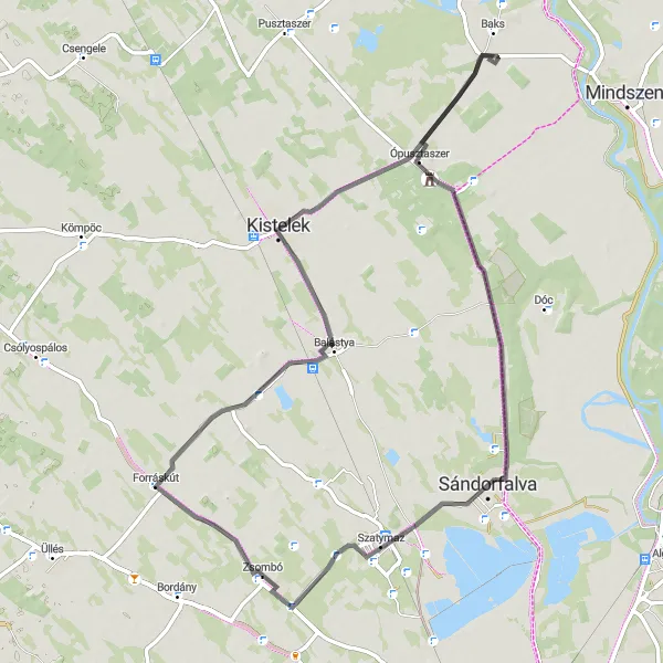 Map miniature of "The Kistelek Loop" cycling inspiration in Dél-Alföld, Hungary. Generated by Tarmacs.app cycling route planner