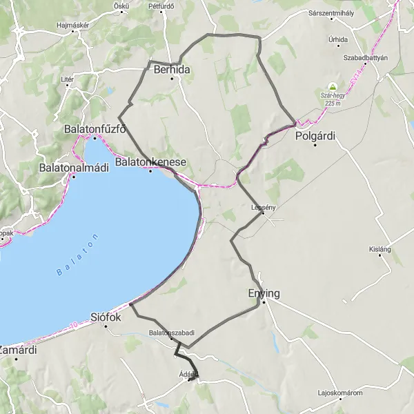 Map miniature of "The Balaton Loop" cycling inspiration in Dél-Dunántúl, Hungary. Generated by Tarmacs.app cycling route planner