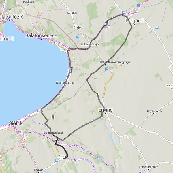 Map miniature of "Ádánd to Siómaros Road Cycling Route" cycling inspiration in Dél-Dunántúl, Hungary. Generated by Tarmacs.app cycling route planner