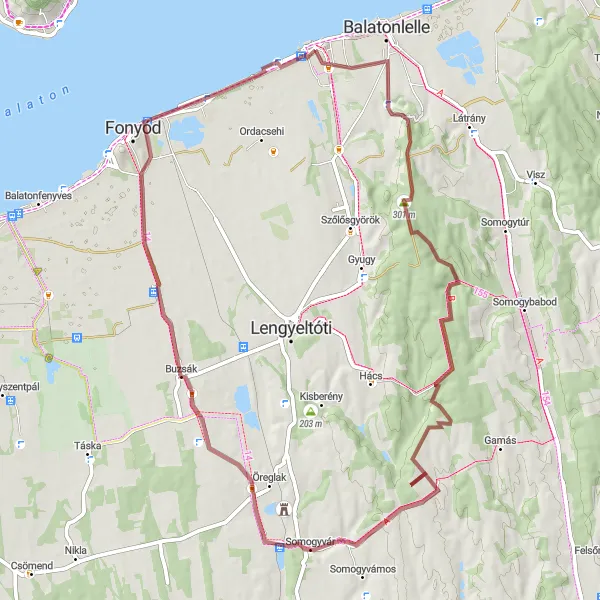 Map miniature of "Off the Beaten Path" cycling inspiration in Dél-Dunántúl, Hungary. Generated by Tarmacs.app cycling route planner