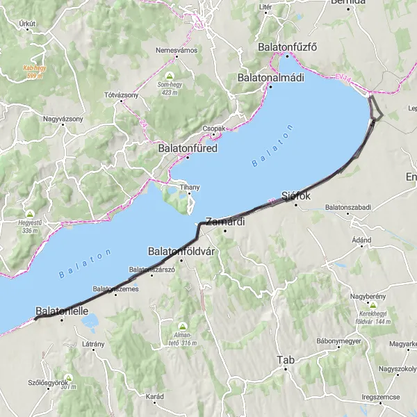 Map miniature of "The Balaton Beauty" cycling inspiration in Dél-Dunántúl, Hungary. Generated by Tarmacs.app cycling route planner