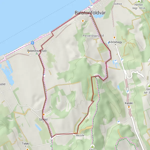 Map miniature of "Scenic Serenity: A Peaceful Gravel Ride near Balatonföldvár" cycling inspiration in Dél-Dunántúl, Hungary. Generated by Tarmacs.app cycling route planner