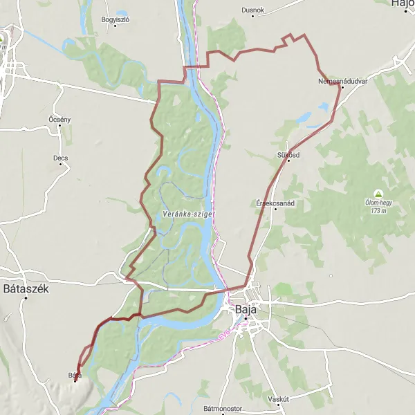 Map miniature of "Gravel Adventure" cycling inspiration in Dél-Dunántúl, Hungary. Generated by Tarmacs.app cycling route planner