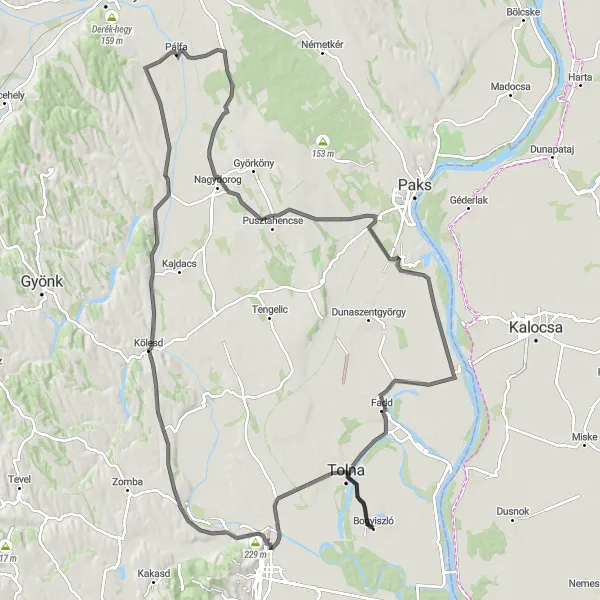 Map miniature of "Harc to Fadd Adventure Ride" cycling inspiration in Dél-Dunántúl, Hungary. Generated by Tarmacs.app cycling route planner