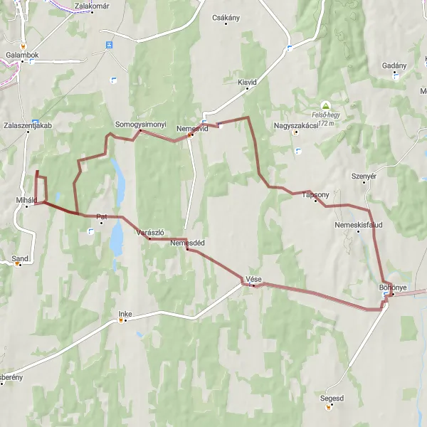 Map miniature of "Gravel Trails and Picturesque Landscapes" cycling inspiration in Dél-Dunántúl, Hungary. Generated by Tarmacs.app cycling route planner