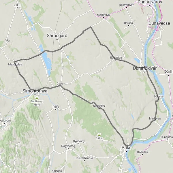 Map miniature of "Cycling Route from Bölcske to Dunaföldvár" cycling inspiration in Dél-Dunántúl, Hungary. Generated by Tarmacs.app cycling route planner