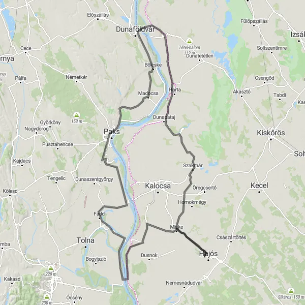 Map miniature of "The Riverside Adventure" cycling inspiration in Dél-Dunántúl, Hungary. Generated by Tarmacs.app cycling route planner