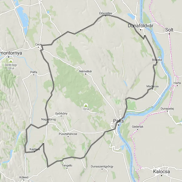 Map miniature of "The Historical Circuit" cycling inspiration in Dél-Dunántúl, Hungary. Generated by Tarmacs.app cycling route planner